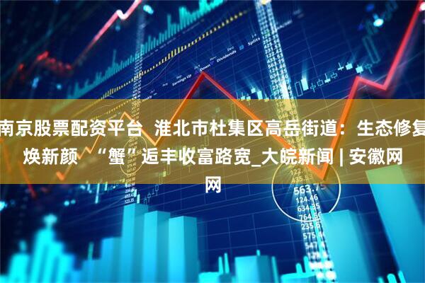 南京股票配资平台  淮北市杜集区高岳街道：生态修复焕新颜   “蟹”逅丰收富路宽_大皖新闻 | 安徽网